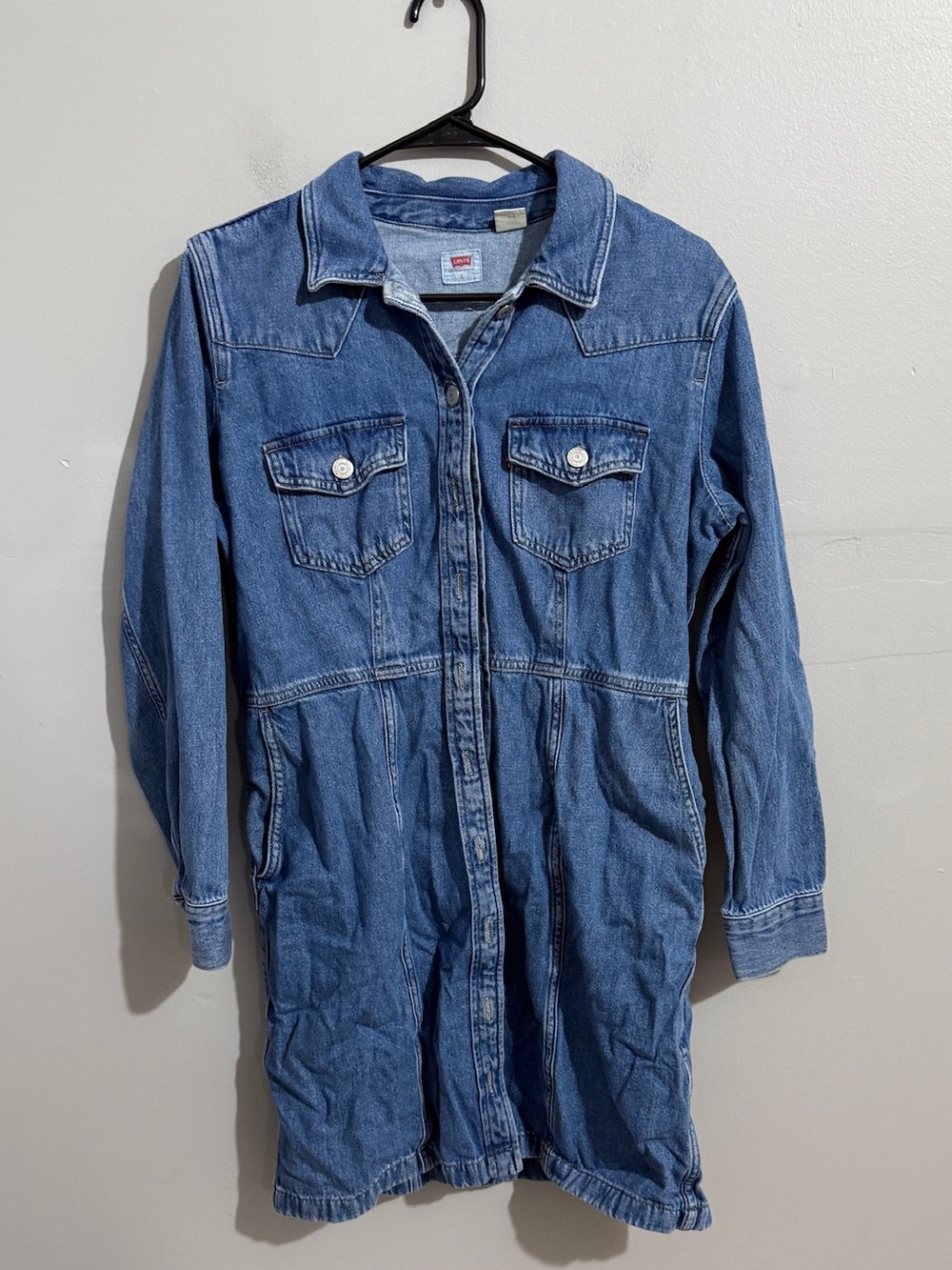 Levis Womens Large Denim Shirt Dress Blue Long Sleeve Button Front Utility
